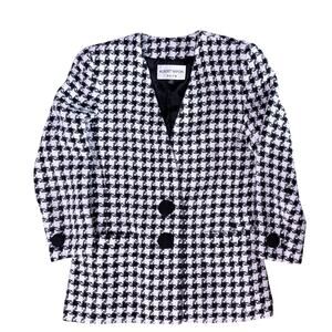 VTG Albert Nipon Black & White Tweed Jacket / Blazer Size 10 Wool Made in Taiwan